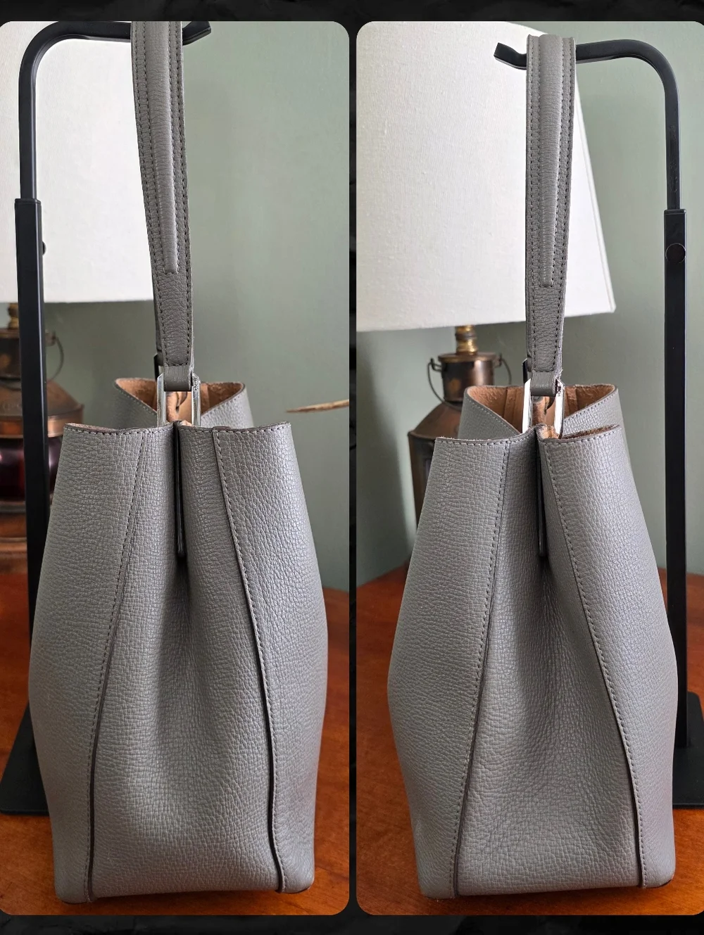 MCM Sarah Hobo Gray Pebbled Leather Shoulder Bag COA